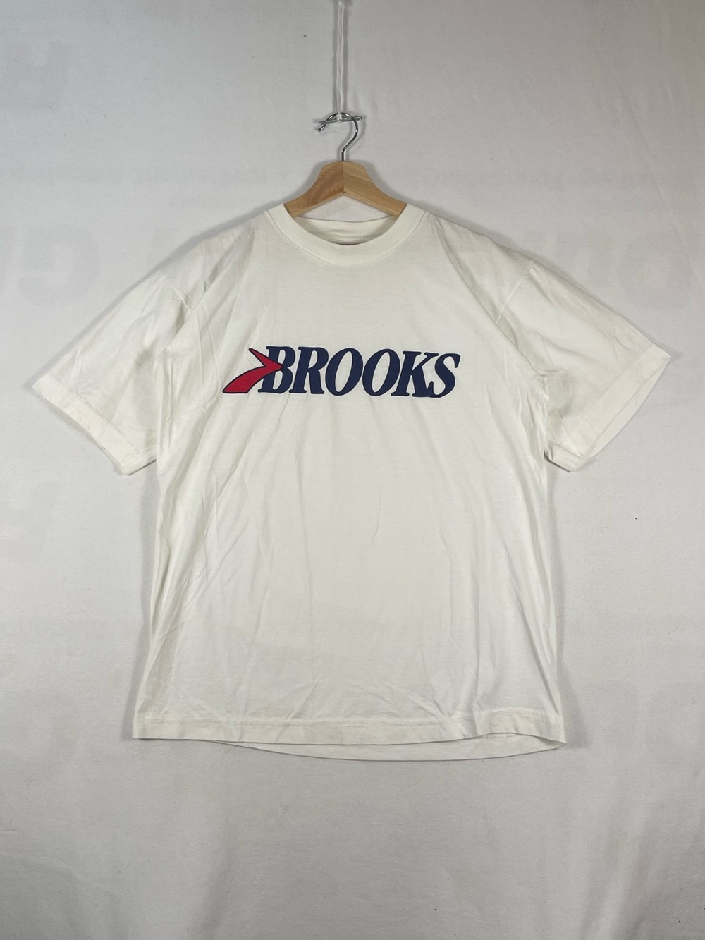 Vintage Brooks Logo White T shirt Sun Flag Cotton Sz XL